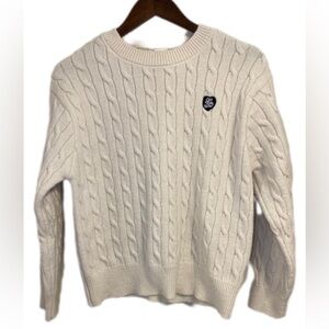 Classic And Quirky Minimalist Cream Cable Knit Crew neck Sweater Size M